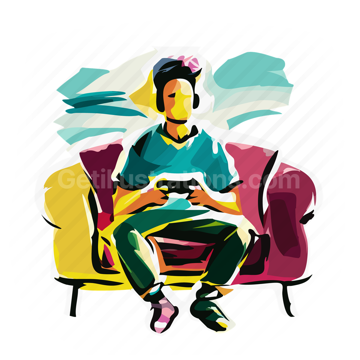 gaming, video game, man, people, person, chair, sofa, couch, furniture, furnishing